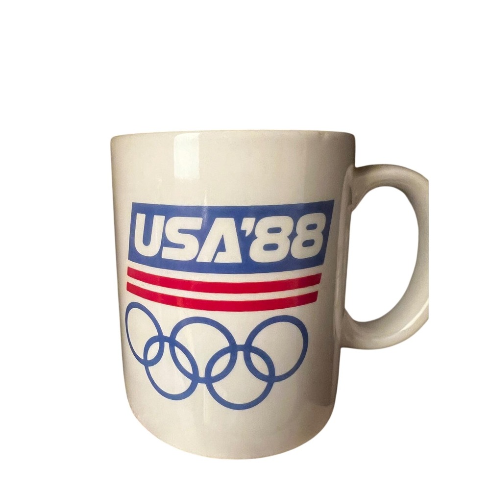 Vintage 1988 USA Olympic Games Coffee Mug White Ceramic USA 88 Souvenir Cup